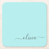 Aqua Blue Teal Modern Script Girly Monogram Name