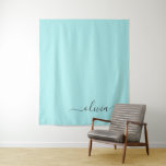 Aqua Blue Teal Modern Script Girly Monogram Name Tapestry<br><div class="desc">Aqua Blue Teal Simple Script Monogram Name and Initial Tapestry. This makes the perfect sweet 16 birthday,  wedding,  bridal shower,  anniversary,  baby shower or bachelorette party gift for someone that loves glam luxury and chic styles.</div>