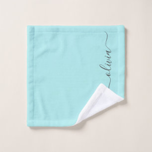 Aqua Blue Teal Modern Script Girly Monogram Name Wash Cloth