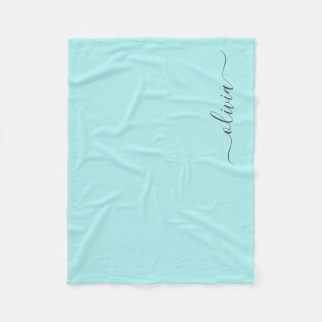 Aqua Blue Teal Monogram Name Modern Fleece Blanket (Front)