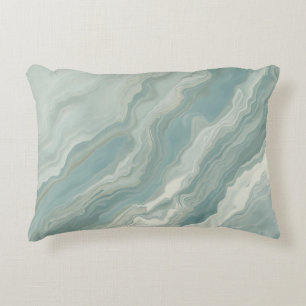 Aqua Blue Teal Sage Green Cream Coastal Abstract Decorative Cushion
