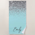 Aqua Blue Teal Silver Glitter Monogram