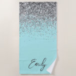 Aqua Blue Teal Silver Glitter Monogram Beach Towel<br><div class="desc">Aqua Blue Teal Silver Glitter Monogram Sparkle Glitter Brushed Metal Monogram Name Beach Towel. This makes the perfect sweet 16 birthday,  wedding,  bridal shower,  anniversary,  baby shower or bachelorette party gift for someone that loves glam luxury and chic styles.</div>
