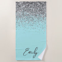 Aqua Blue Teal Silver Glitter Monogram