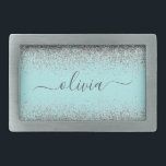 Aqua Blue Teal Silver Glitter Monogram Belt Buckle<br><div class="desc">Aqua Blue - Teal and Silver Sparkle Glitter Script Monogram Name Belt Buckle. This makes the perfect graduation, sweet 16 16th, 18th, 21st, 30th, 40th, 50th, 60th, 70th, 80th, 90th, 100th birthday, wedding, bridal shower, anniversary, baby shower or bachelorette party gift for someone that loves glam luxury and chic styles....</div>