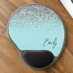 Aqua Blue Teal Silver Glitter Monogram Gel Mouse Mat<br><div class="desc">Aqua Blue Teal Silver Glitter Monogram Sparkle Glitter Name and Initial Mousepad (Mouse Pad). This makes the perfect sweet 16 birthday,  wedding,  bridal shower,  anniversary,  baby shower or bachelorette party gift for someone that loves glam luxury and chic styles.</div>