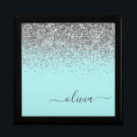 Aqua Blue Teal Silver Glitter Monogram Gift Box<br><div class="desc">Aqua Blue - Teal and Silver Sparkle Glitter script Monogram Name Jewellery Keepsake Box. This makes the perfect graduation,  birthday,  wedding,  bridal shower,  anniversary,  baby shower or bachelorette party gift for someone that loves glam luxury and chic styles.</div>