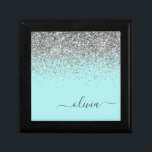 Aqua Blue - Teal Silver Glitter Monogram Gift Box<br><div class="desc">Aqua Blue - Teal and Silver Sparkle Glitter Script Monogram Name Jewellery Keepsake Box. This makes the perfect graduation,  birthday,  wedding,  bridal shower,  anniversary,  baby shower or bachelorette party gift for someone that loves glam luxury and chic styles.</div>