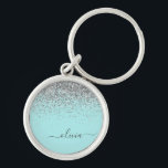 Aqua Blue Teal Silver Glitter Monogram Key Ring<br><div class="desc">Aqua Blue - Teal and Silver Sparkle Glitter Script Monogram Name Keychains (Key Chain). This makes the perfect sweet 16 birthday,  wedding,  bridal shower,  anniversary,  baby shower or bachelorette party gift for someone that loves glam luxury and chic styles.</div>