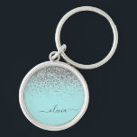 Aqua Blue Teal Silver Glitter Monogram Key Ring<br><div class="desc">Aqua Blue - Teal and Silver Sparkle Glitter Script Monogram Name Keychains (Key Chain). This makes the perfect sweet 16 birthday,  wedding,  bridal shower,  anniversary,  baby shower or bachelorette party gift for someone that loves glam luxury and chic styles.</div>