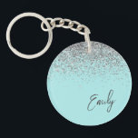 Aqua Blue Teal Silver Glitter Monogram Key Ring<br><div class="desc">Aqua Blue Teal Silver Glitter Monogram Name Keychain. This makes the perfect sweet 16 birthday,  wedding,  bridal shower,  anniversary,  baby shower or bachelorette party gift for someone that loves glam luxury and chic styles.</div>