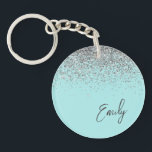 Aqua Blue Teal Silver Glitter Monogram Key Ring<br><div class="desc">Aqua Blue Teal Silver Glitter Monogram Name Keychain. This makes the perfect sweet 16 birthday,  wedding,  bridal shower,  anniversary,  baby shower or bachelorette party gift for someone that loves glam luxury and chic styles.</div>