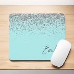 Aqua Blue Teal Silver Glitter Monogram Mouse Mat<br><div class="desc">Aqua Blue Teal Silver Sparkle Glitter Monogram Name and Initial Mousepad (mouse pad). This makes the perfect sweet 16 birthday,  wedding,  bridal shower,  anniversary,  baby shower or bachelorette party gift for someone that loves glam luxury and chic styles.</div>