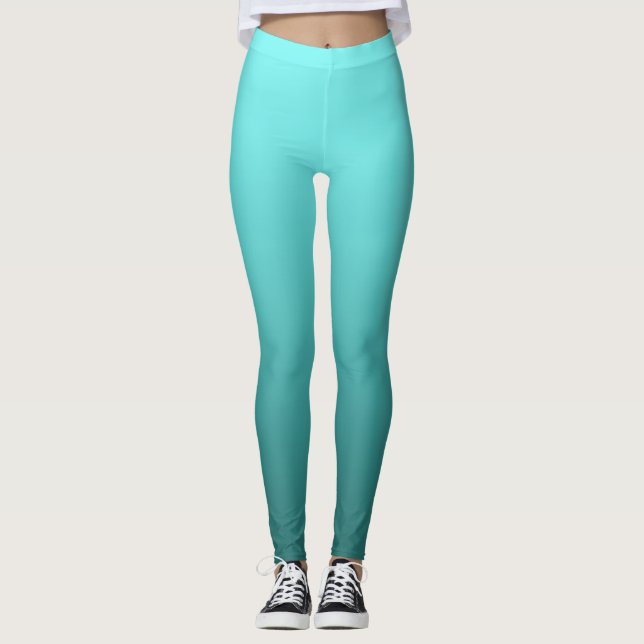 Aqua Blue Teal Turquoise Dipped Ombre Leggings (Front)