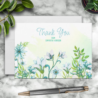 Aqua Blue/Teal Watercolor Floral Personalised Card