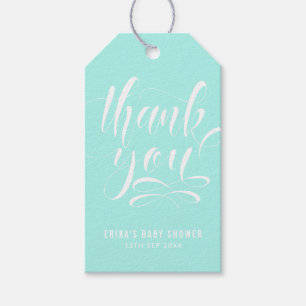 Aqua Blue Thank You Hand Lettering Script Gift Tag