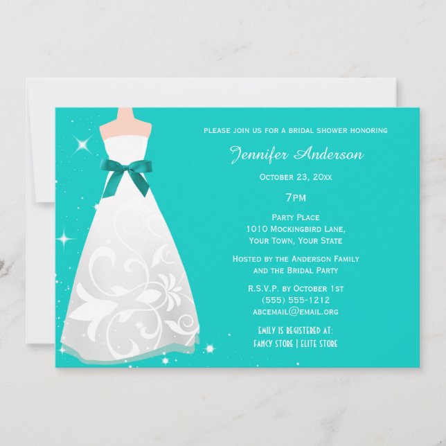 Aqua Blue Theme Bridal Shower Invitation (Front)