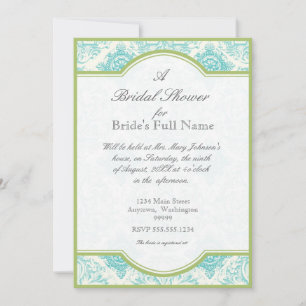 Aqua Blue Toile Quatrefoil - Bridal Shower Invite