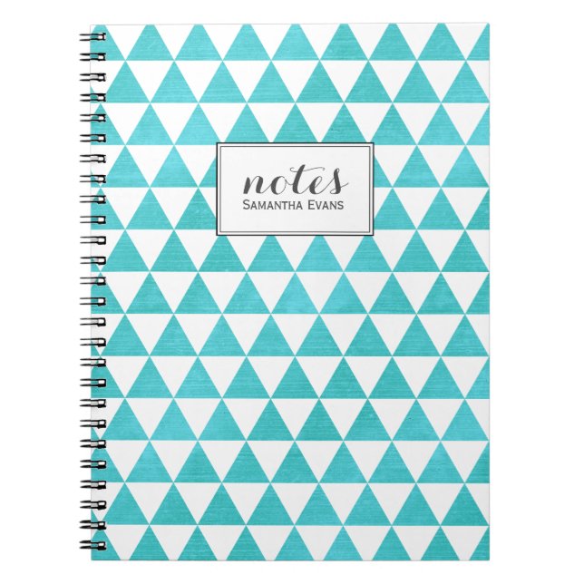 Aqua Blue Triangles Geometric Pattern Notebook (Front)