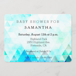 Aqua Blue Triangles Watercolor baby shower Invitation