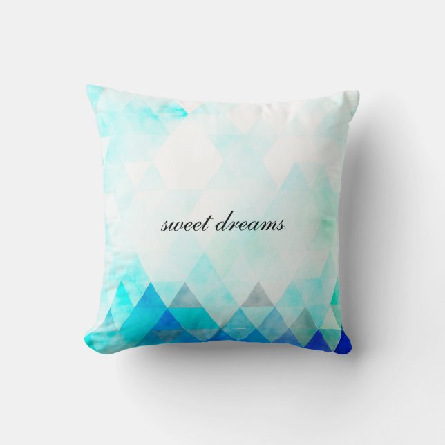 Aqua Blue Triangles Watercolor Cushion (Front)