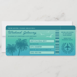 Aqua Blue Tropical Faux Boarding Pass Birthday Invitation