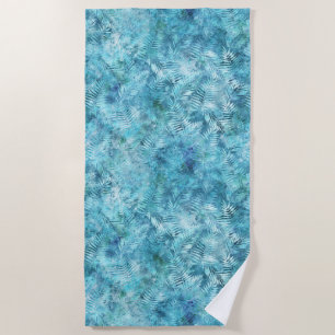 Aqua Blue Tropical Leaves Beach Towel