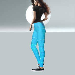 Aqua Blue Tropical Marine Ocean Life Workout Yoga  Leggings