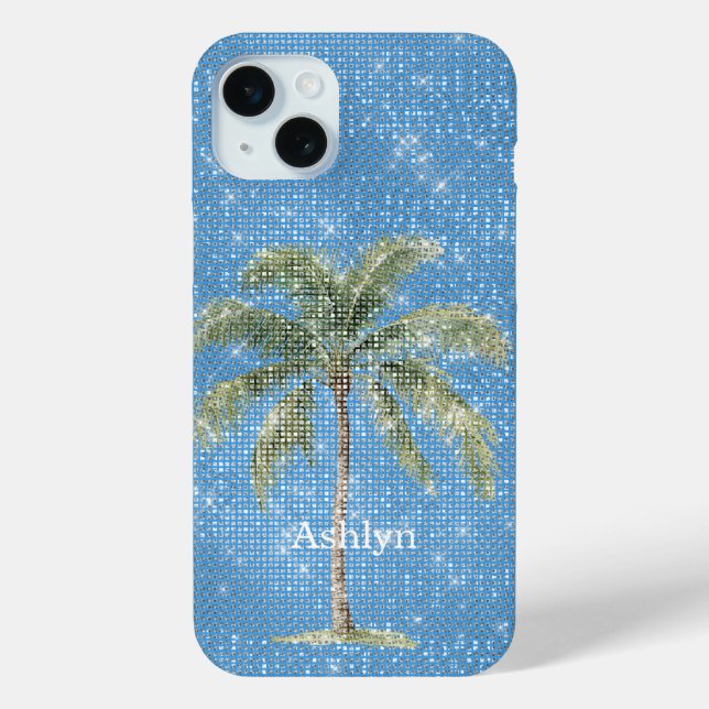 Aqua Blue Tropical Palm Tree Sparkle  Case-Mate iPhone Case (Back)