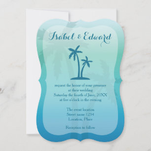 Aqua Blue Tropical Palm Tree Wedding Invitation