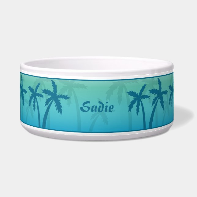 Aqua Blue Tropical Palm Trees And Custom Name (Front)