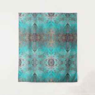 Aqua blue turquoise and grey distressed abstract tapestry
