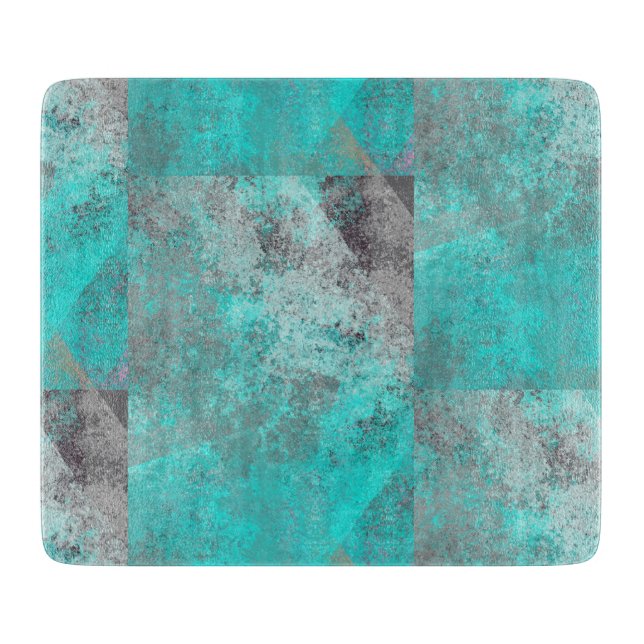 Aqua Blue Turquoise and Grey Distressed Cutting Board (Front)