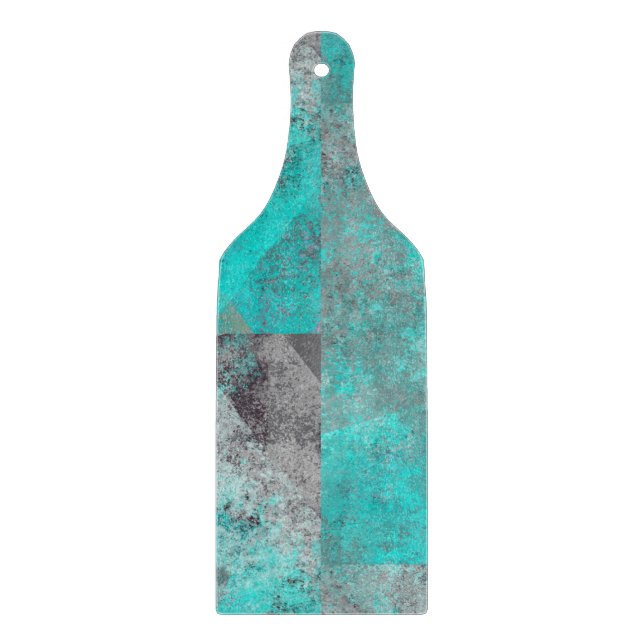 Aqua Blue Turquoise and Grey Distressed Paddle Cutting Board (Front)
