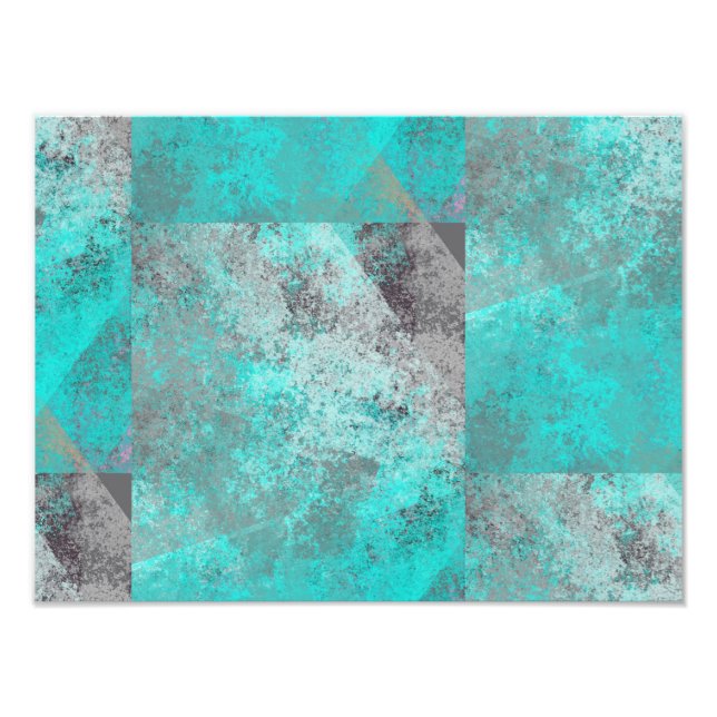 Aqua Blue Turquoise and Grey Modern Distressed Photo Print (Front)