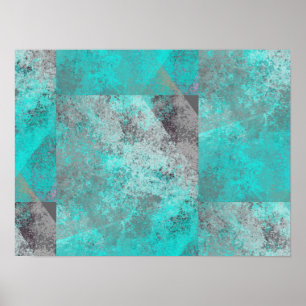 Aqua Blue Turquoise and Grey Modern Distressed Poster