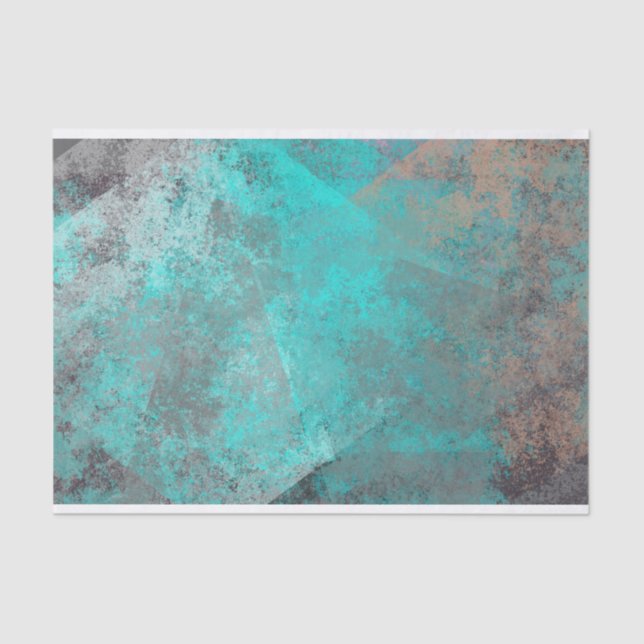 Aqua Blue Turquoise N Grey Distressed Abstract Tissue Paper (Front)