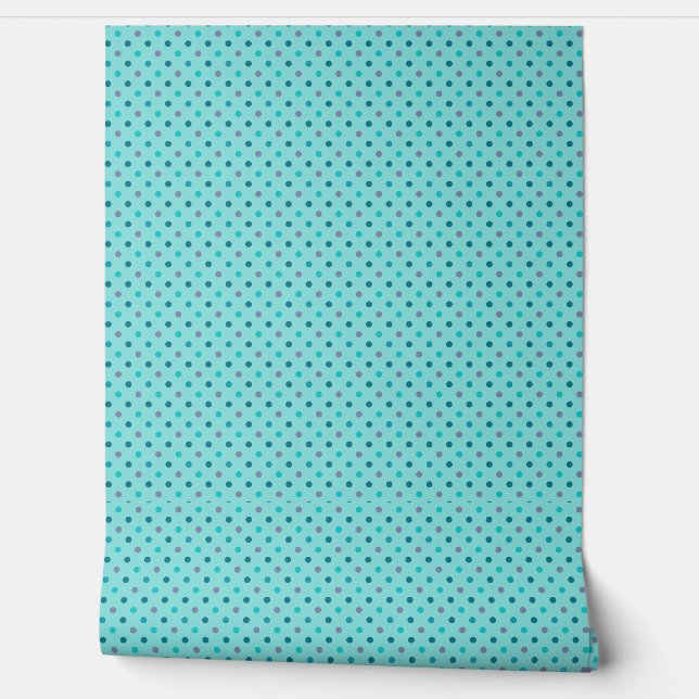 Aqua Blue Turquoise Purple Polka Dot Wallpaper (Unrolling)