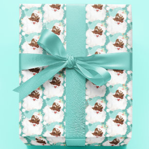 Aqua Blue Vintage Wink Black Santa Claus Christmas Wrapping Paper