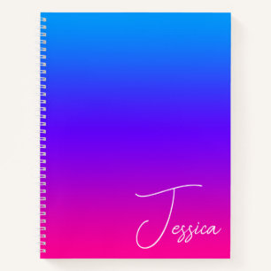 Aqua Blue Violet Purple and Hot Pink Ombre Notebook