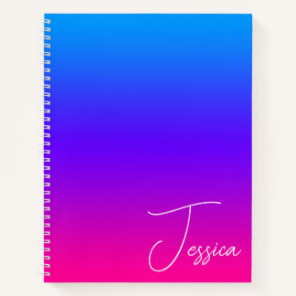 Aqua Blue Violet Purple and Hot Pink Ombre Notebook