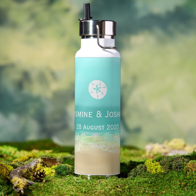 Aqua blue water/painted beach seashore personalise water bottle (Outdoor)