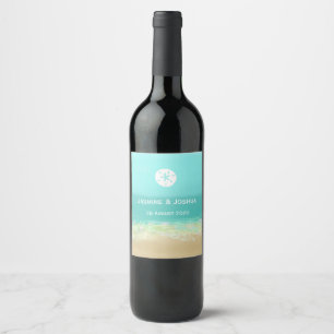 Aqua blue water/painted beach seashore personalise wine label