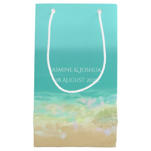 Aqua blue water/painted beach seashore small gift bag (Front)