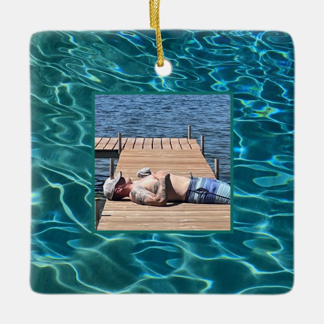 Aqua Blue Water Pattern, rippling ocean waves Ceramic Ornament (Front)