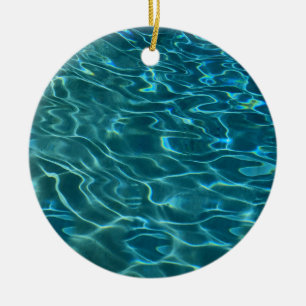 Aqua Blue Water Pattern, rippling ocean waves Ceramic Tree Decoration