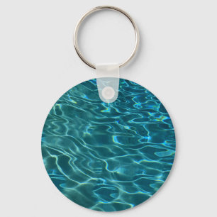 Aqua Blue Water Pattern, rippling ocean waves Key Ring