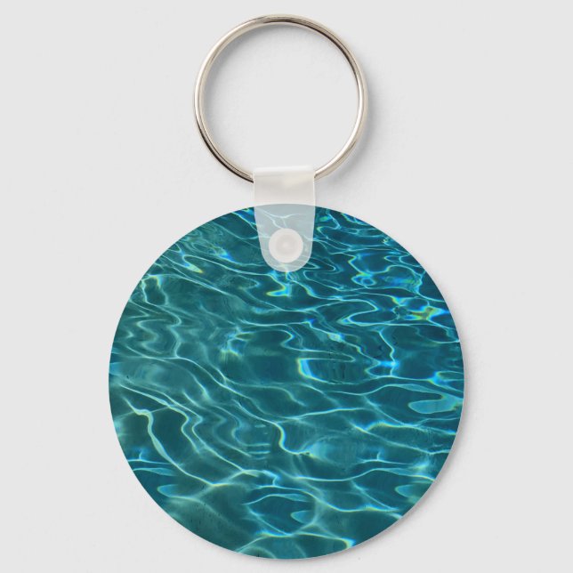 Aqua Blue Water Pattern, rippling ocean waves Key Ring (Front)