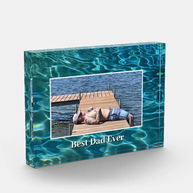 Aqua Blue Water PatternBest Dad Ever Photo Block (Left)