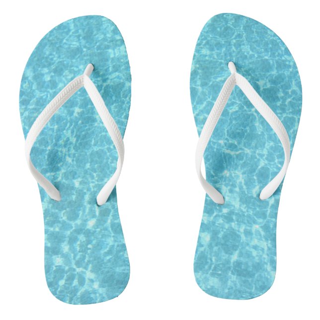 Aqua Blue Water White Slim Straps Adult Trendy Flip Flops (Footbed)